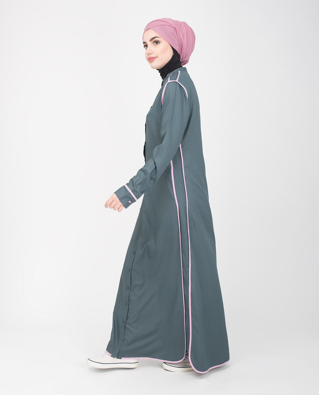 Front Open Pink Highlight Jilbab