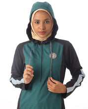 Black and Teal Jilbab with Orange Highlights