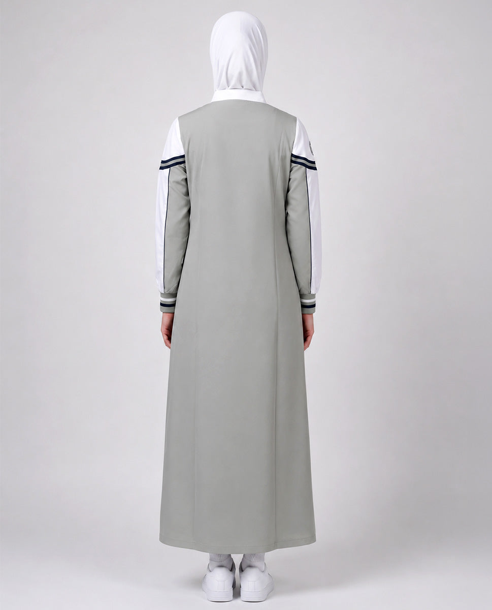 Classic Contrast Jilbab - Sage & White