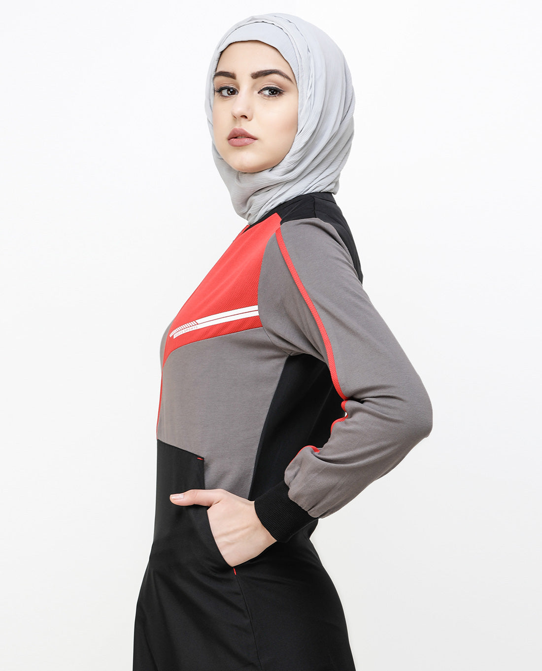 Black And Grey Kangaroo Pocket Jilbab