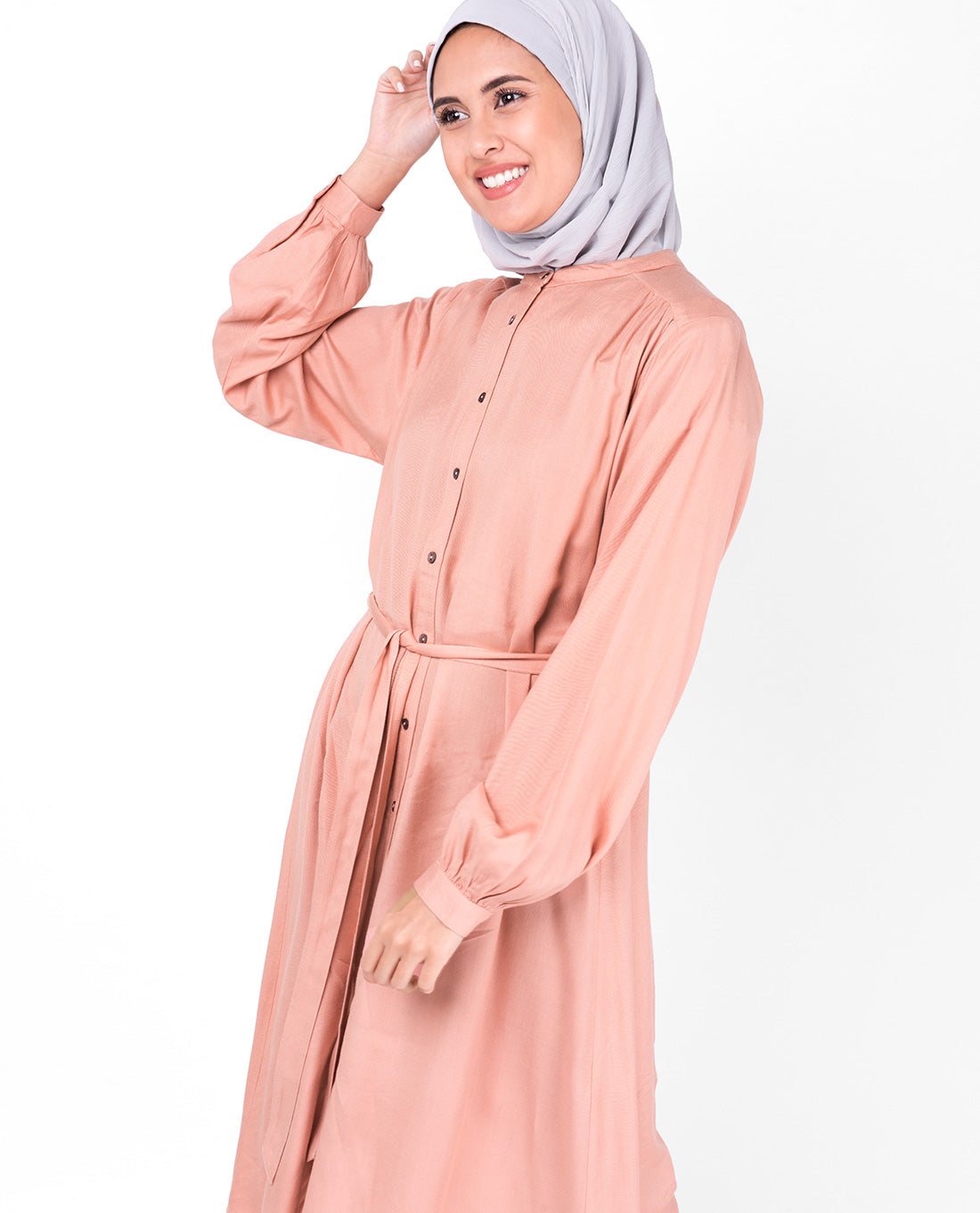 Balloon Sleeve Muted Clay Shirt Dress