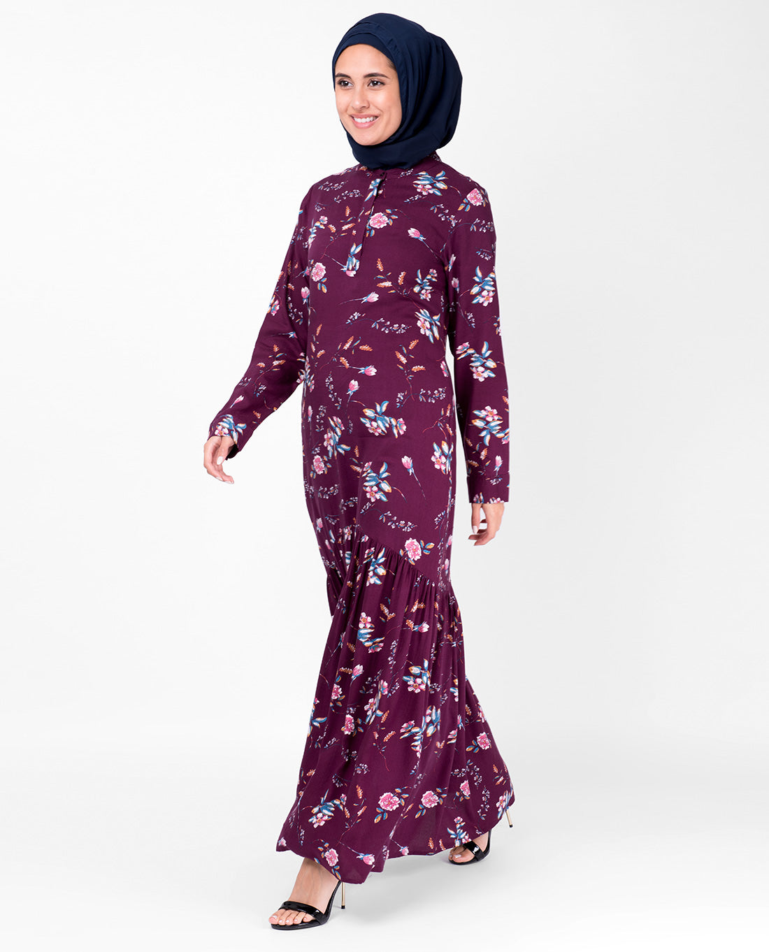 Cherry Floral Gathered Abaya