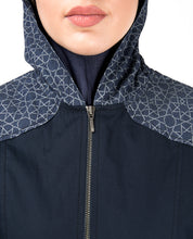 Blue Denim Hoodie Printed Abaya