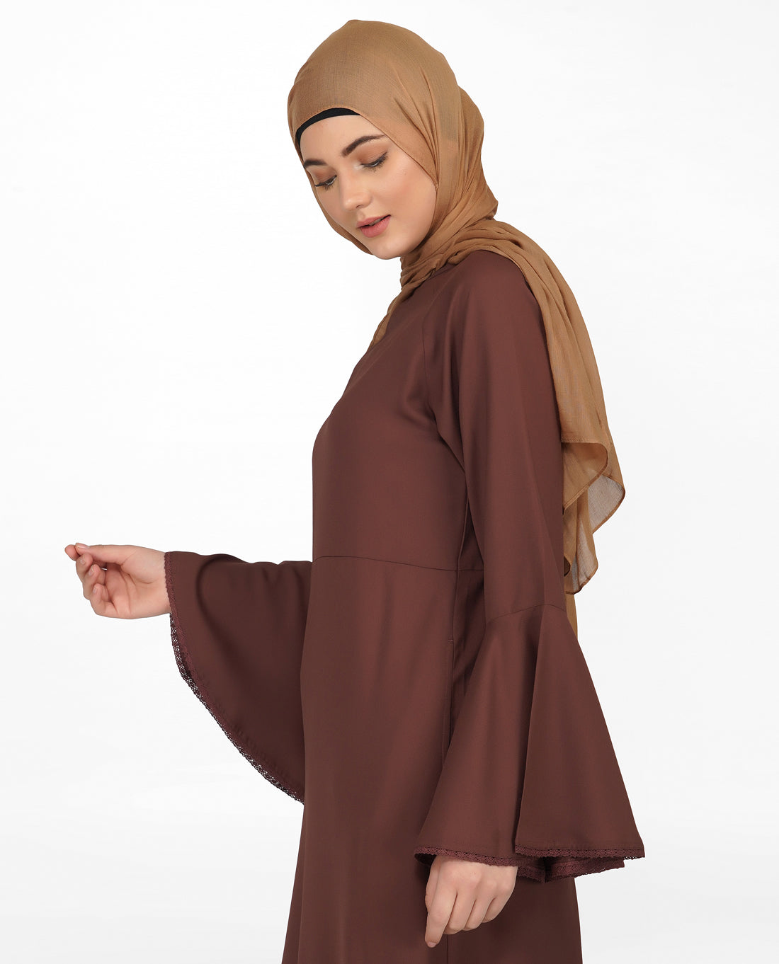 Bell Sleeve Cognac Brown Lace Abaya