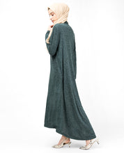 Green Slub Full Front Open Outerwear