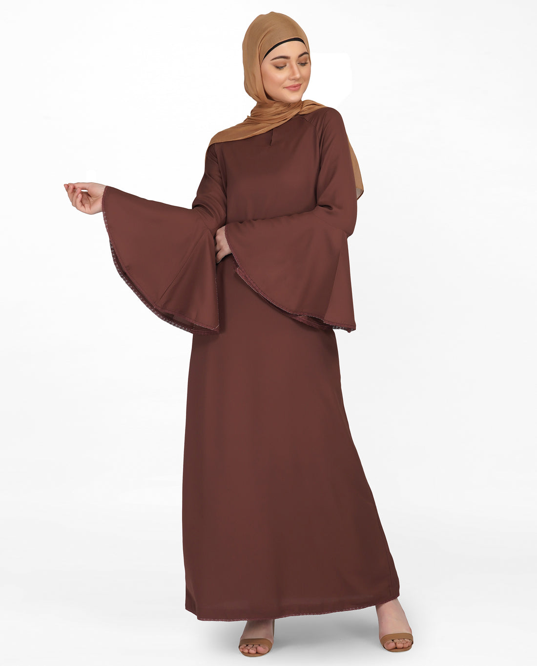 Bell Sleeve Cognac Brown Lace Abaya