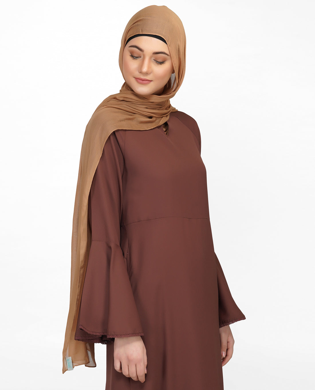 Bell Sleeve Cognac Brown Lace Abaya