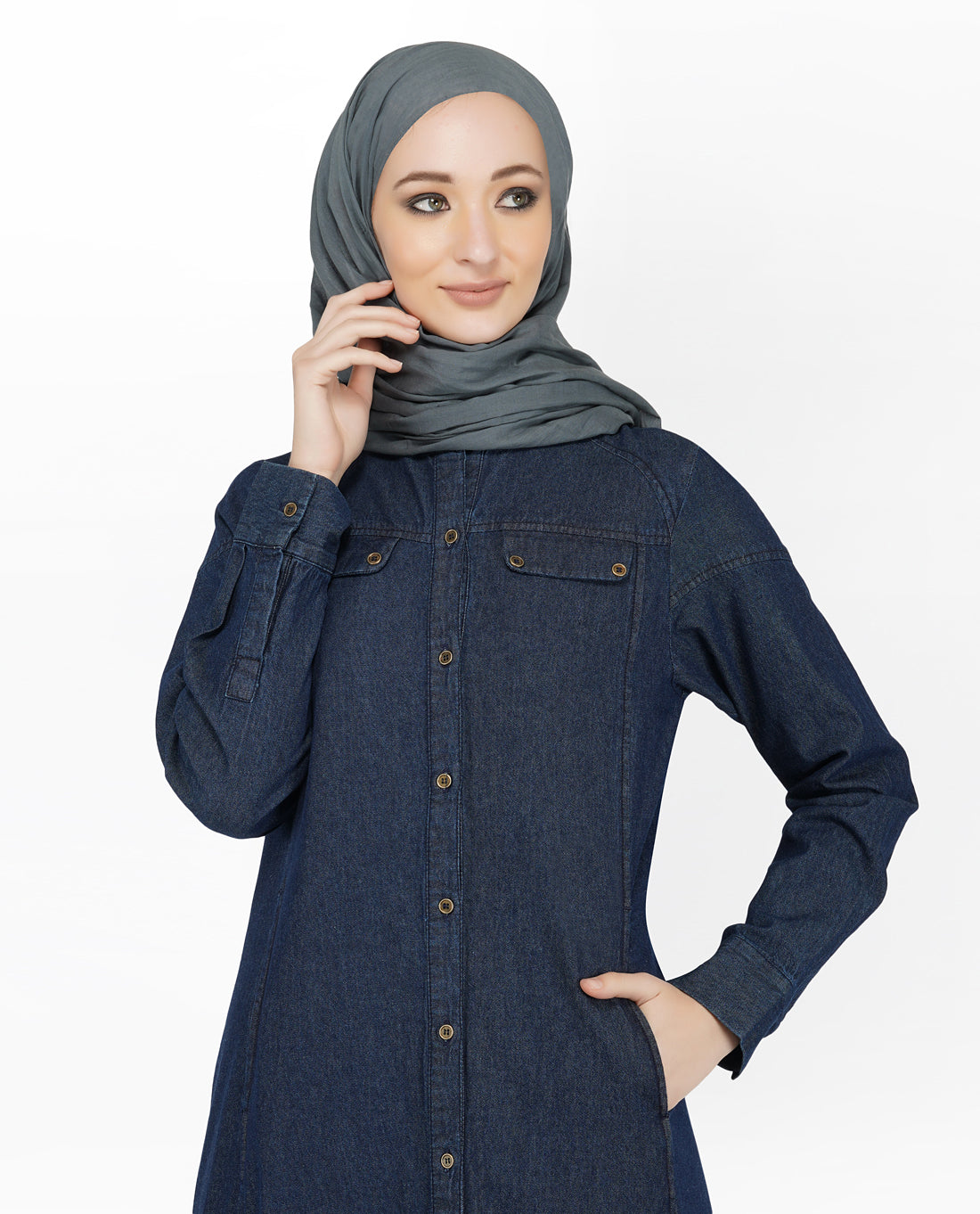 Denim Jilbab With Zips