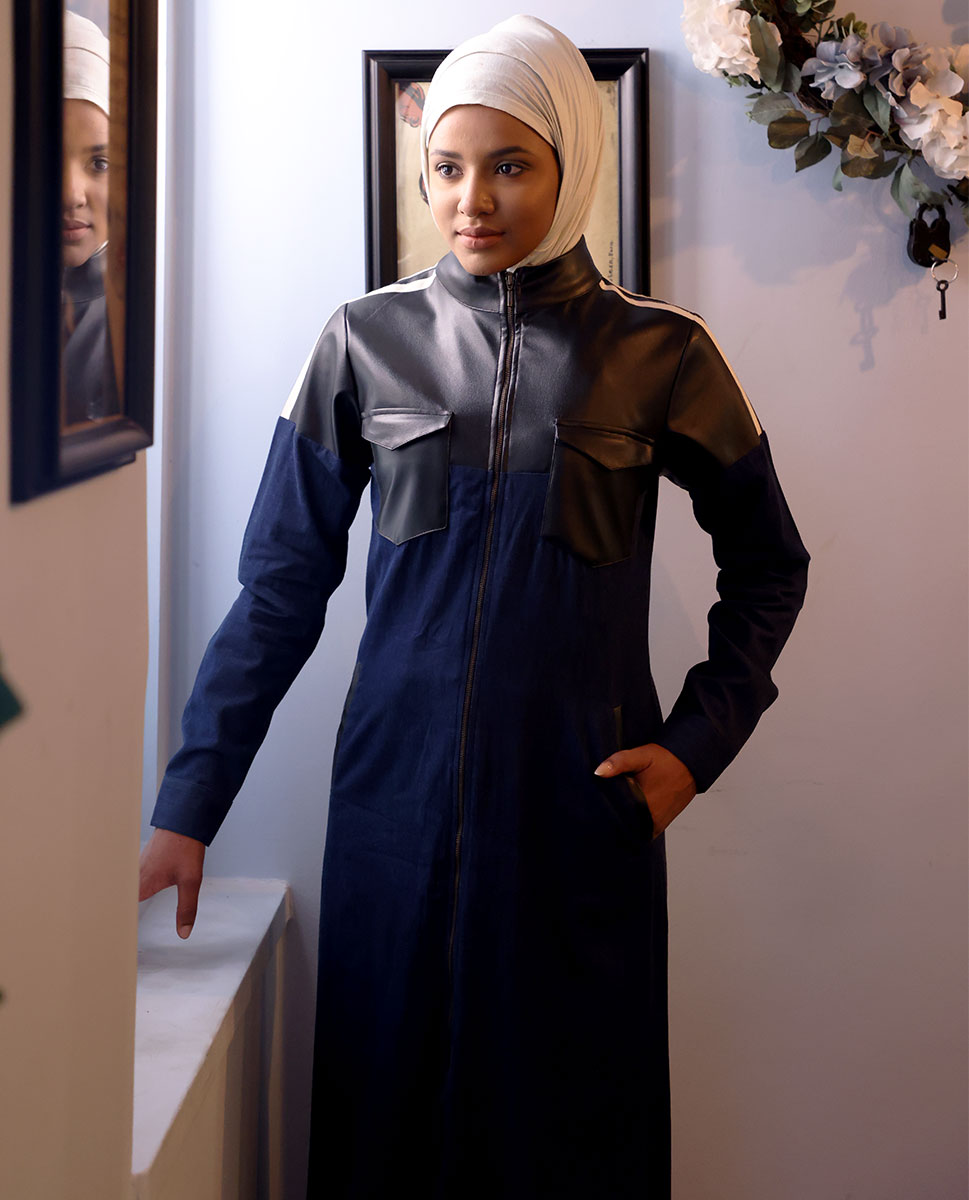 Wet Ink Full Front Open Denim Jilbab