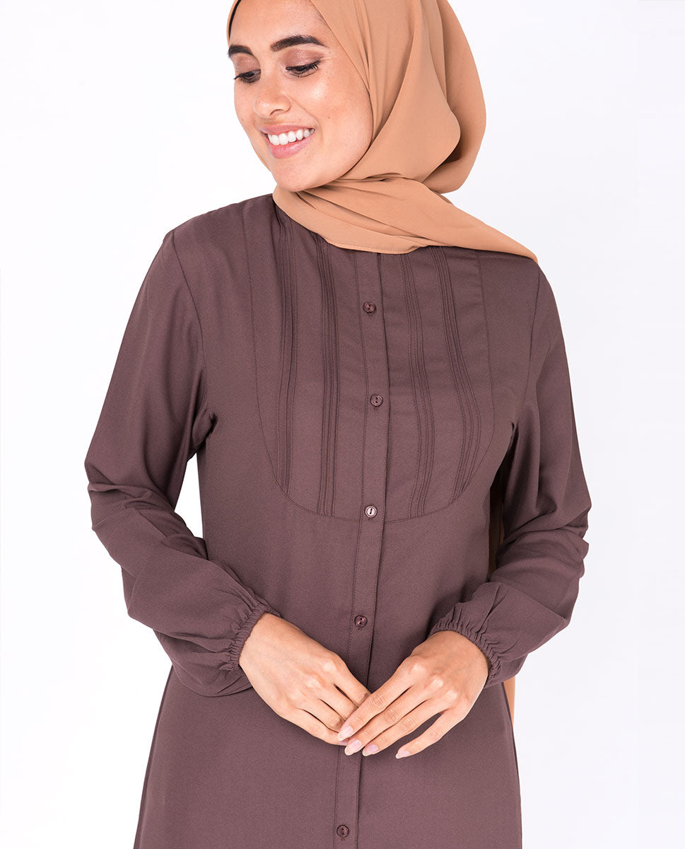 Deep Taupe Pin Tuck Shirt Dress