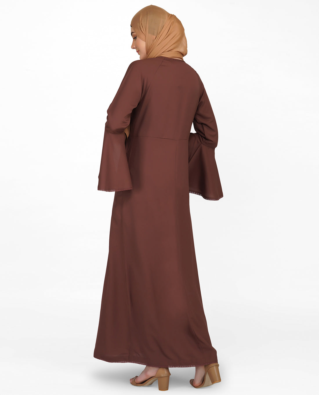 Bell Sleeve Cognac Brown Lace Abaya