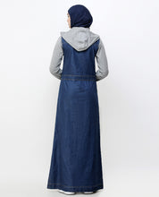 Blue Denim Detachable Hoodie Full Front Open Jilbab