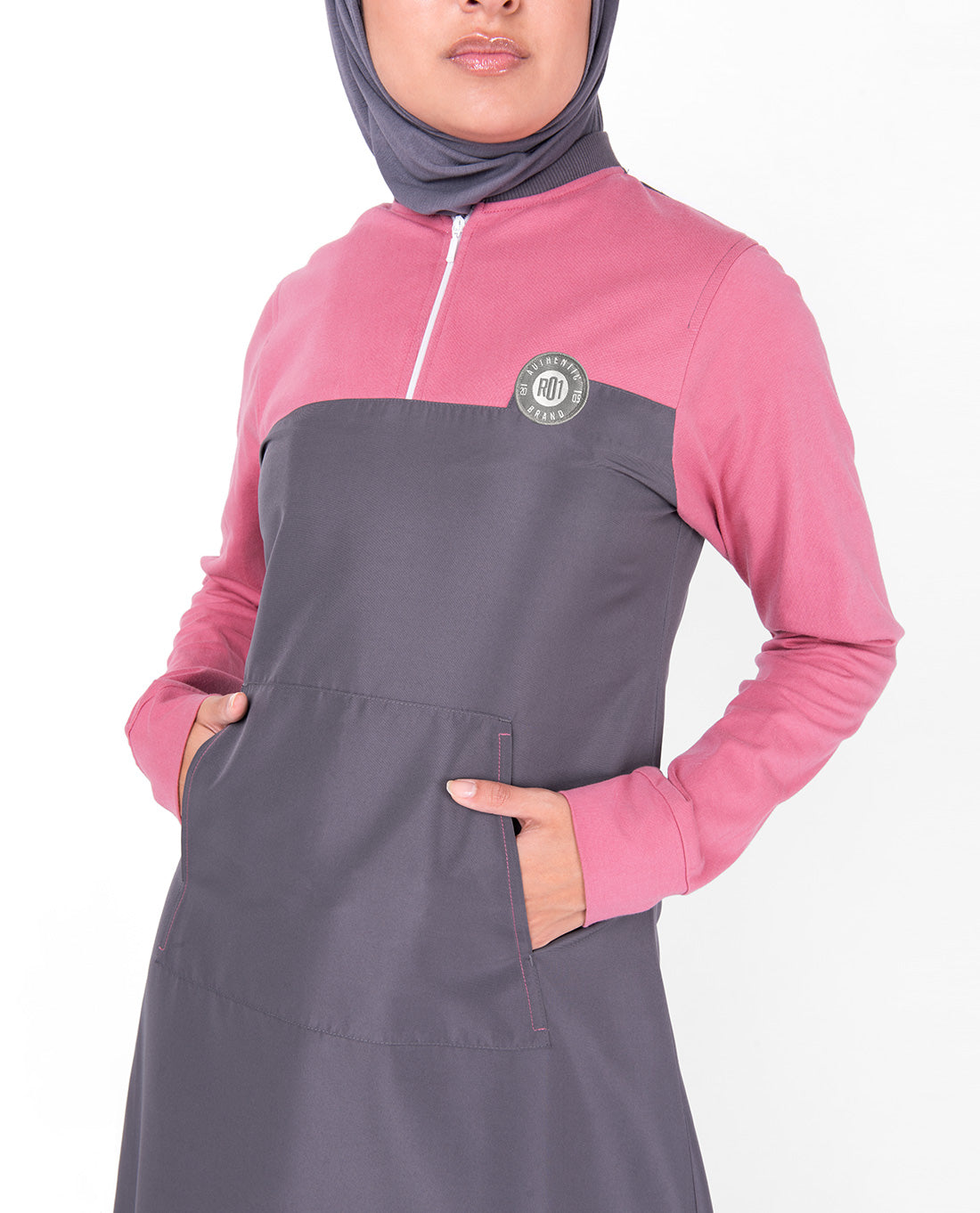 Pink And Warm Grey Kangaroo Pocket Jilbab