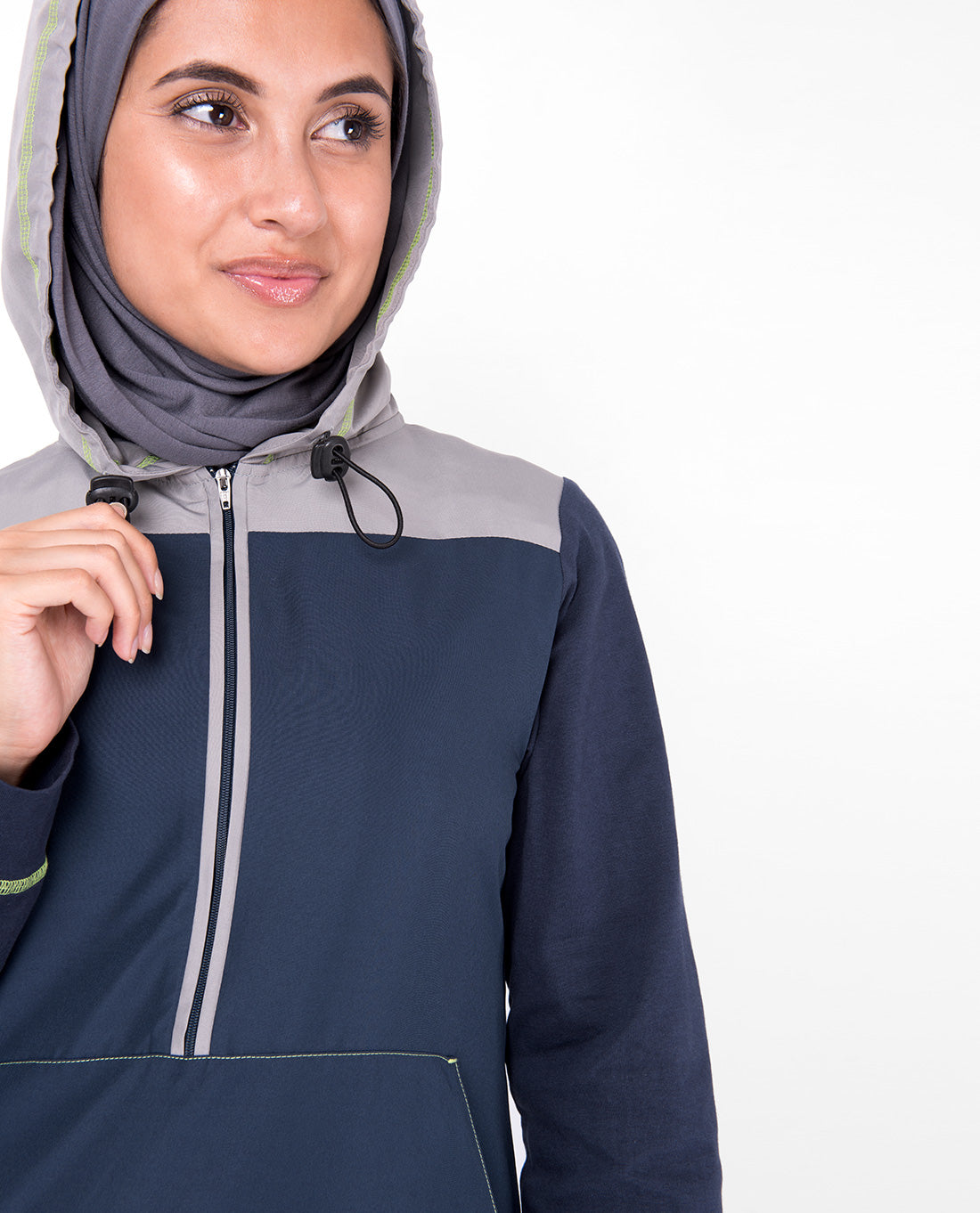 Deep Blue Hooded Kangaroo Pocket Jilbab