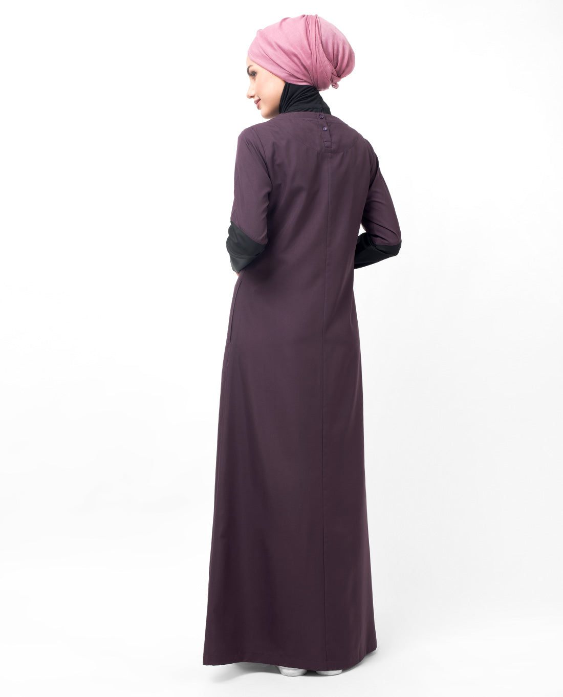 Plum & Black Contrast Sleeve Abaya