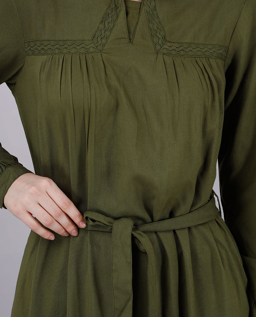 Moss Green Belted Abaya