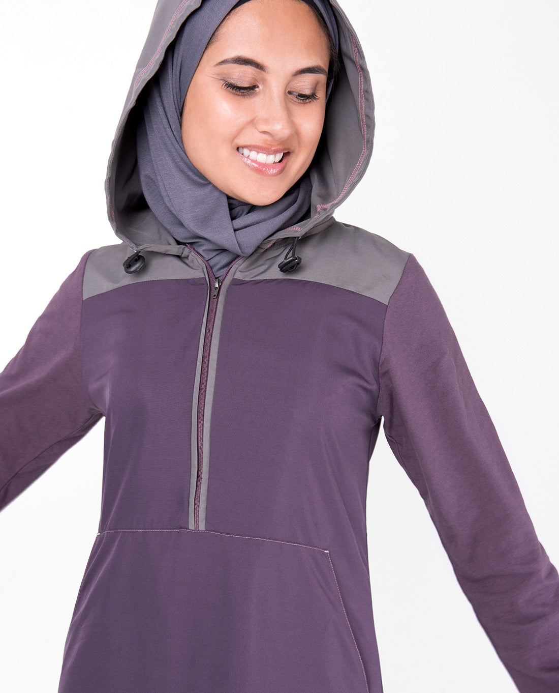 Purple Hooded Kangaroo Pocket Jilbab