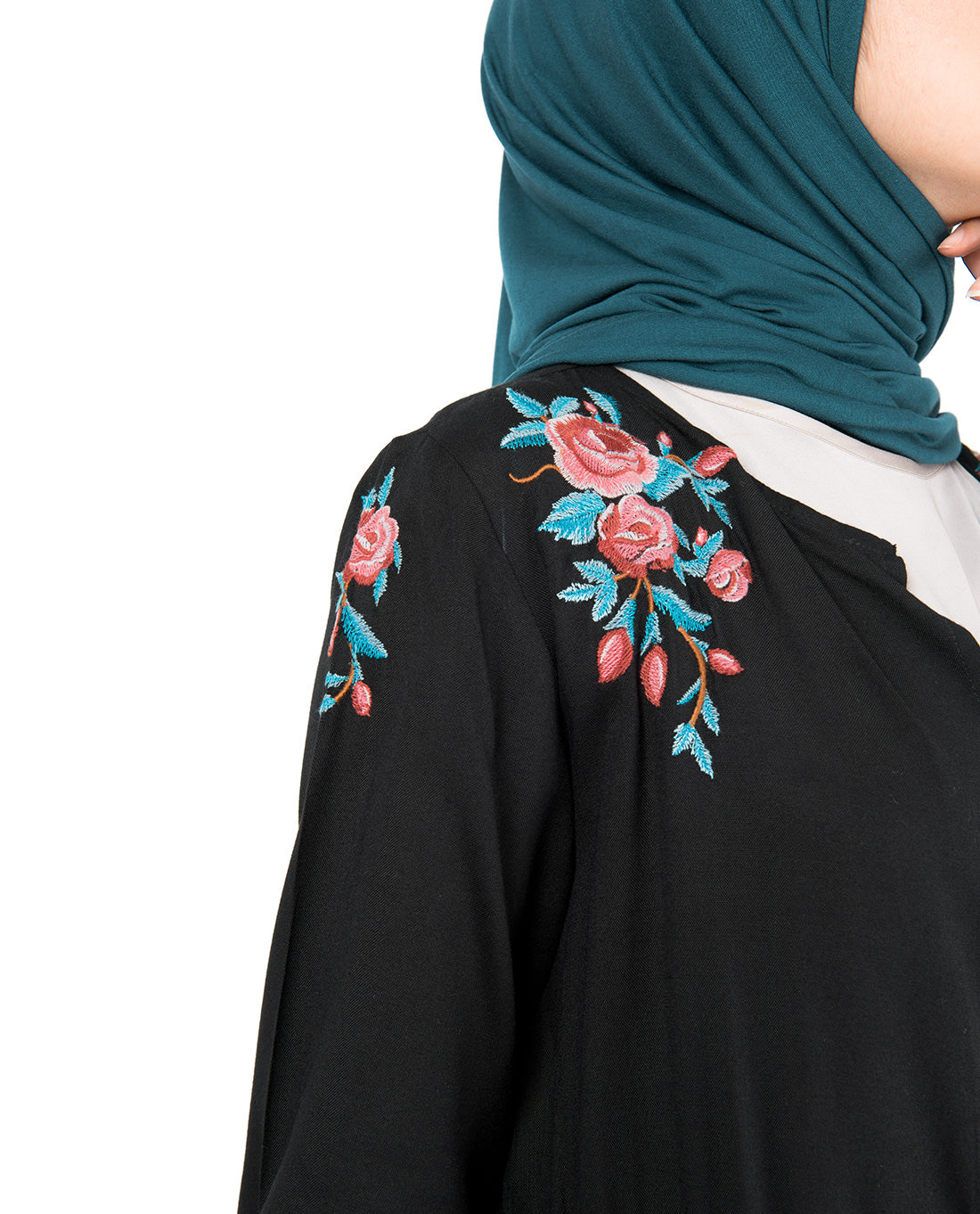 Black Floral Embroidered Outerwear