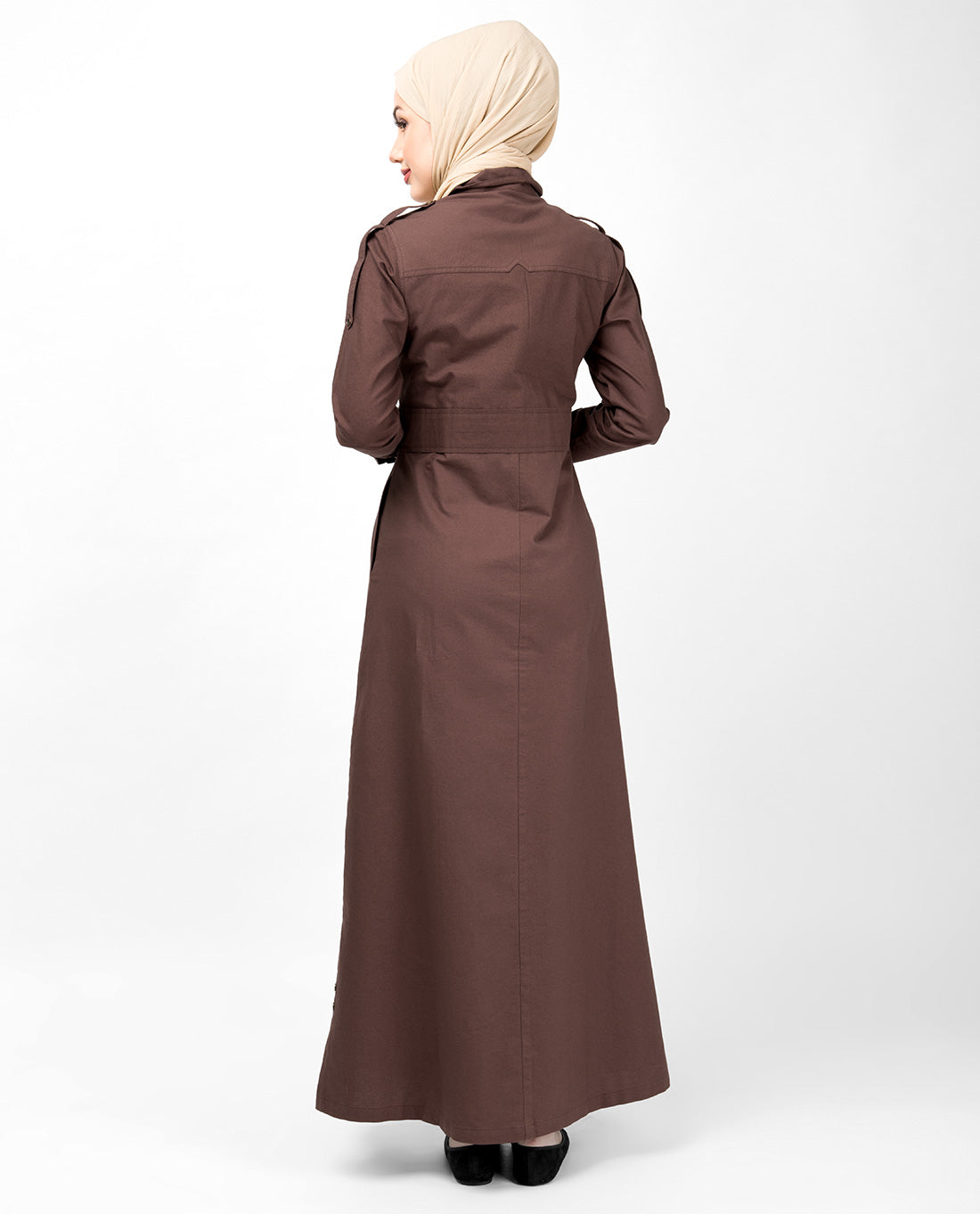 Full Front Open Shirt Collar Mustang Brown Abaya