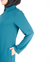 Deep Teal Fabric Button Abaya