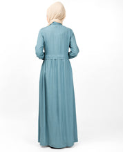 Smoke Blue Full Front Open Layered Abaya