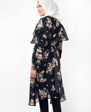 Navy Floral Handkerchief Boat Neck Midi Dress