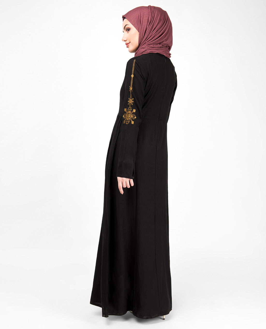 Midnight Black Gold Embroidery Abaya