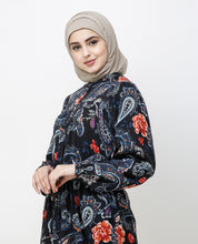 Black Paisley Balloon Sleeve Midi Dress