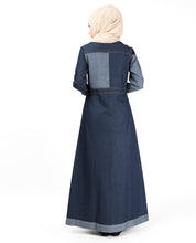 Contrast Chambray Full Front Open Denim Abaya