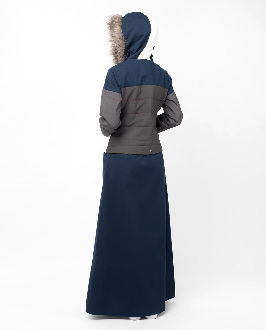 Navy Faux Fur Winter Hooded Jilbab