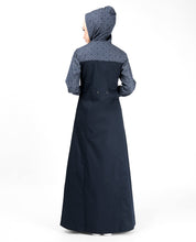 Blue Denim Hoodie Printed Abaya