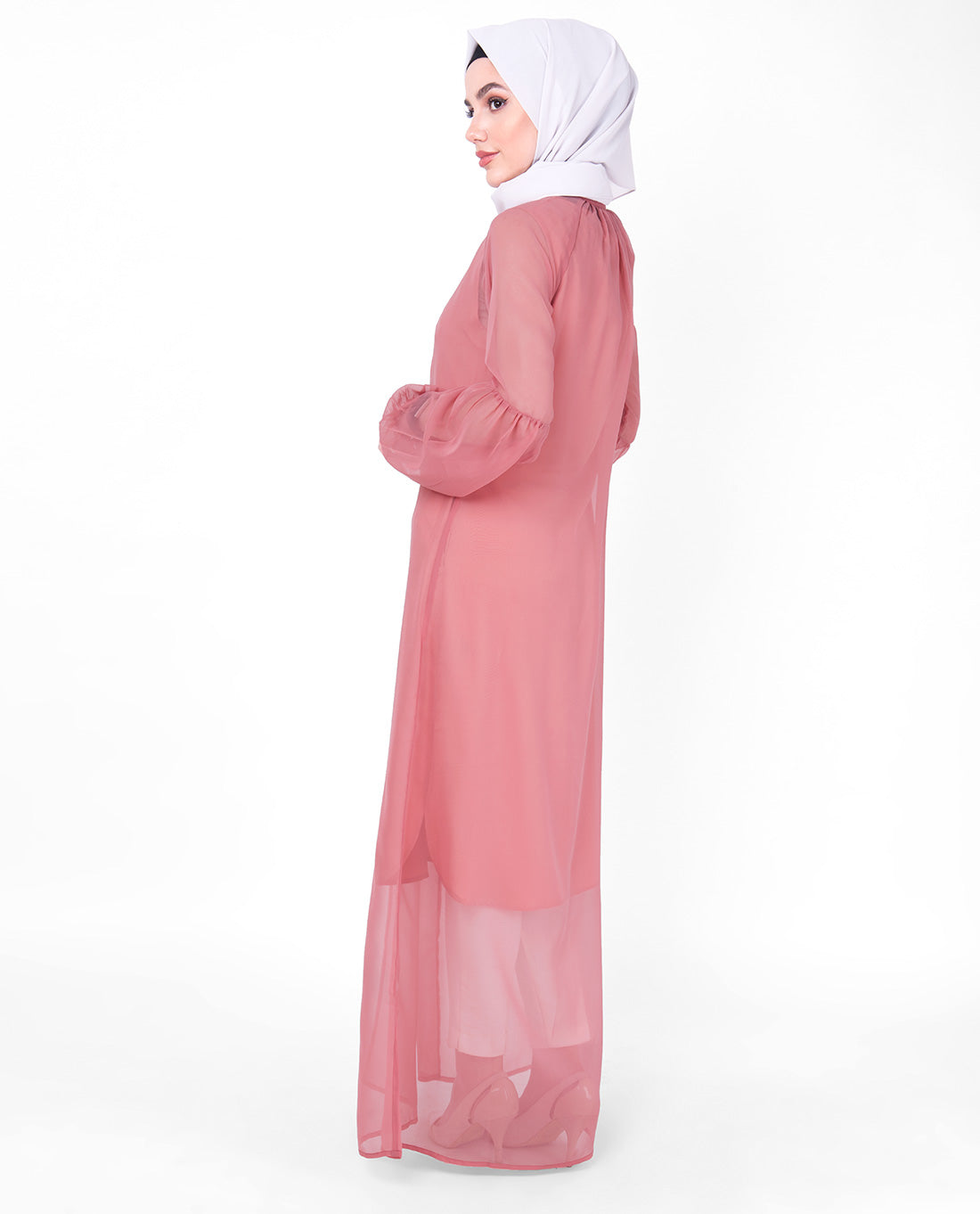 Pink Gathered Neck Sheer Outerwear