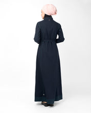 Full Front Open Navy Waist Tie Up Abaya