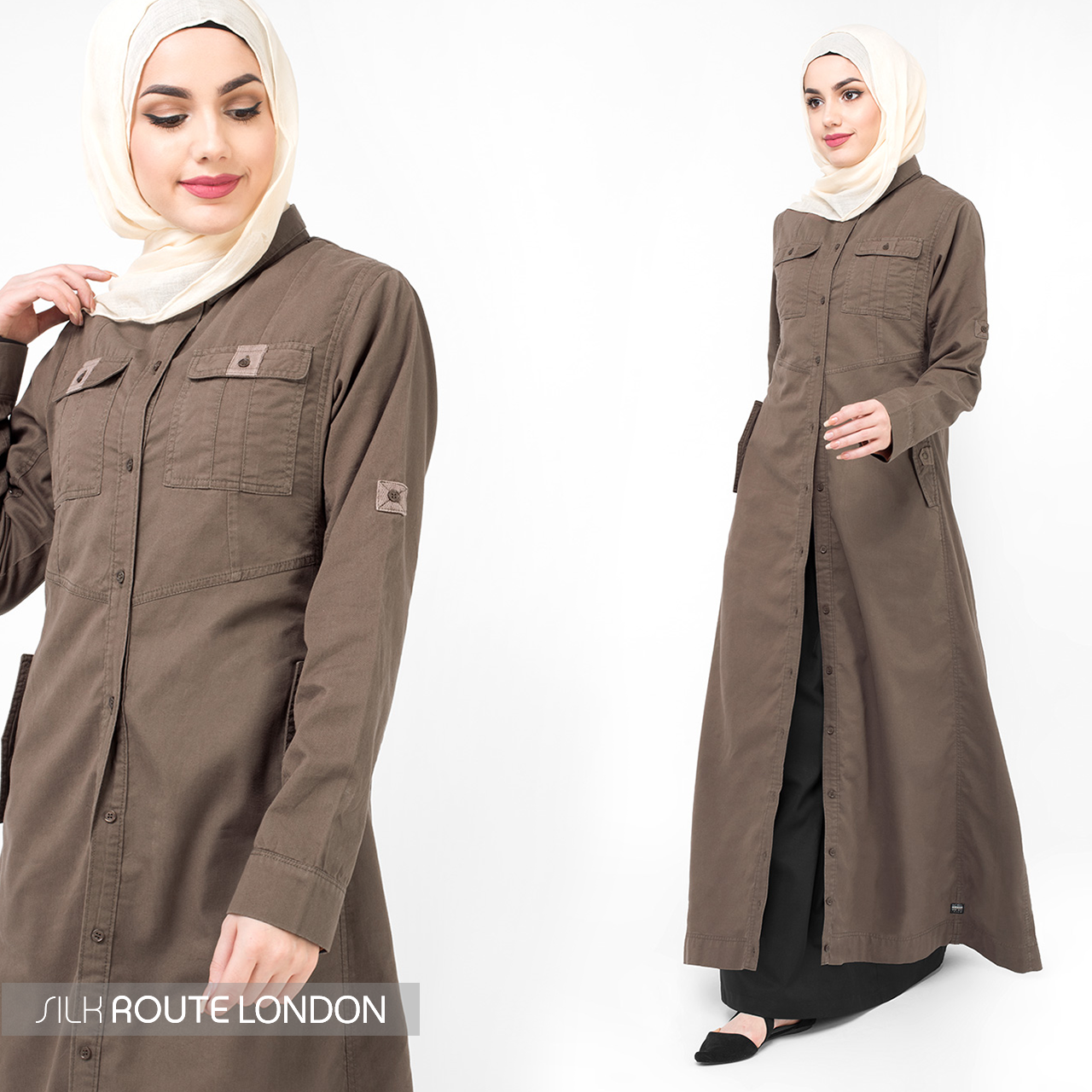 Full Front Open Casual Brown Jilbab- 1WJBSRUS0206