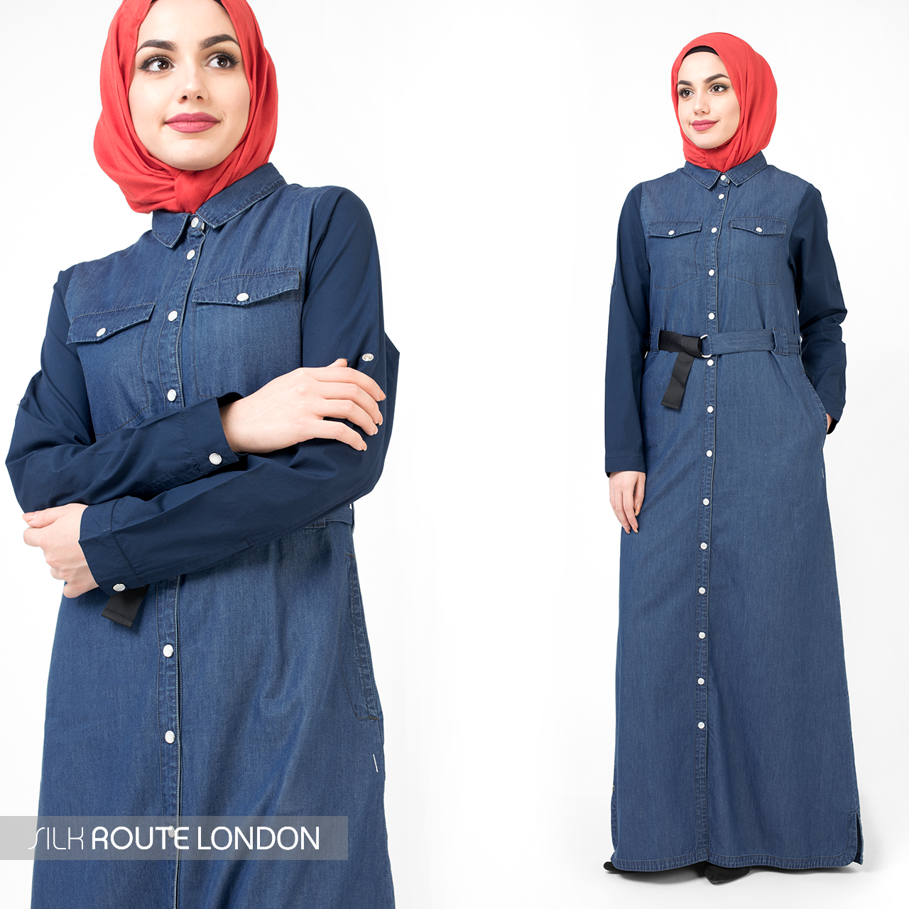 Fully Buttoned Front Open Denim Jilbab- 1WJBSRUS0199