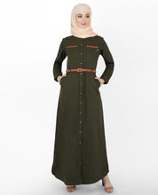 Olive & Orange Full Front Open Winter Jilbab