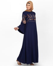 Navy Embroidered Bell Sleeve Abaya