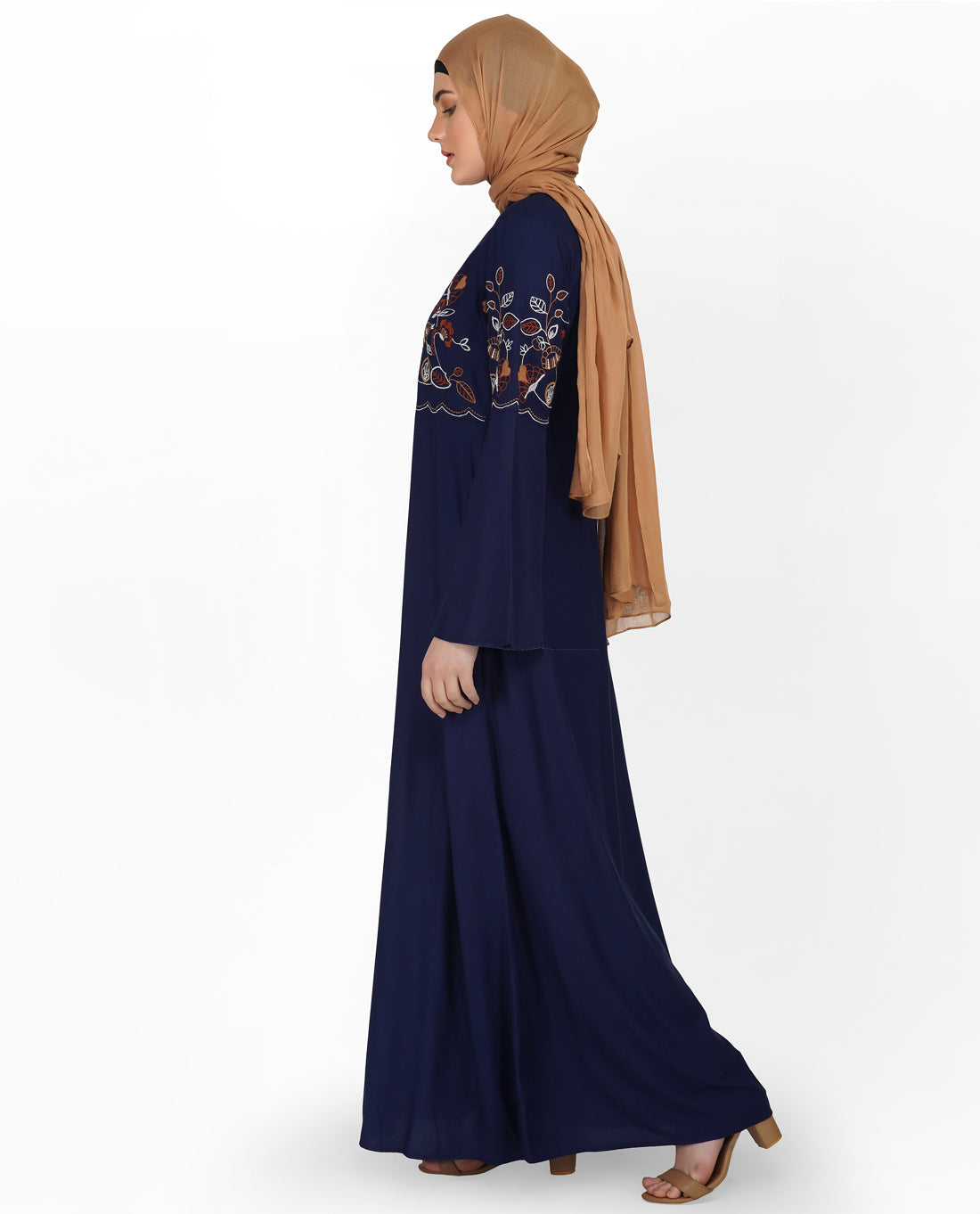 Navy Embroidered Bell Sleeve Abaya