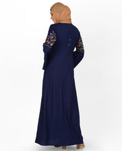 Navy Embroidered Bell Sleeve Abaya