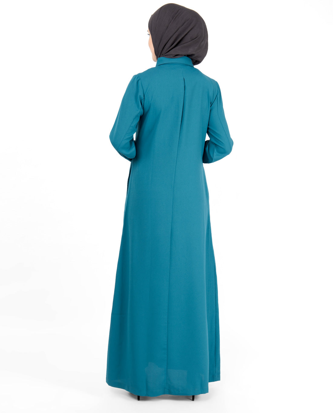 Deep Teal Fabric Button Abaya