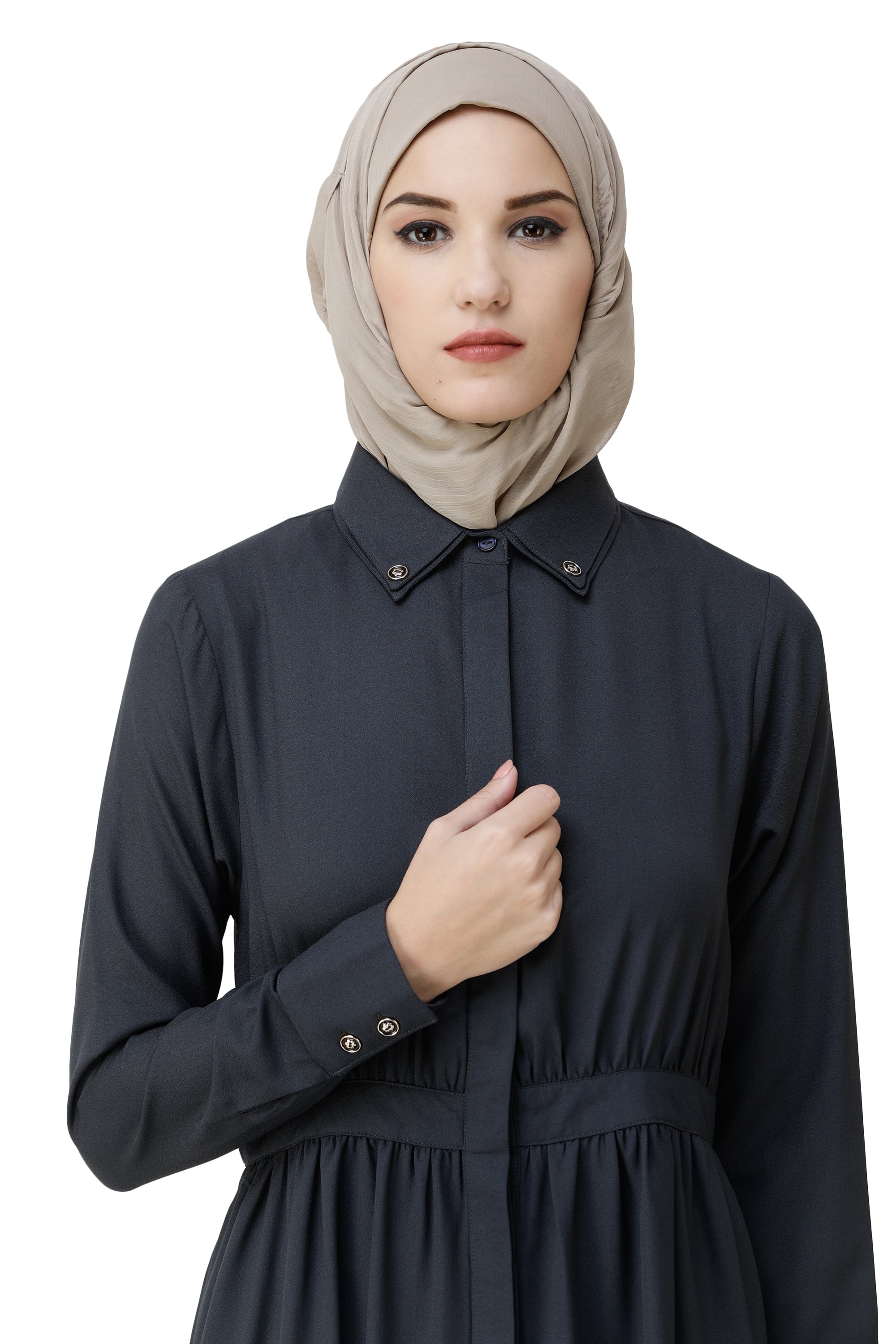 Ebony Gathered Waist Full Front Open Abaya