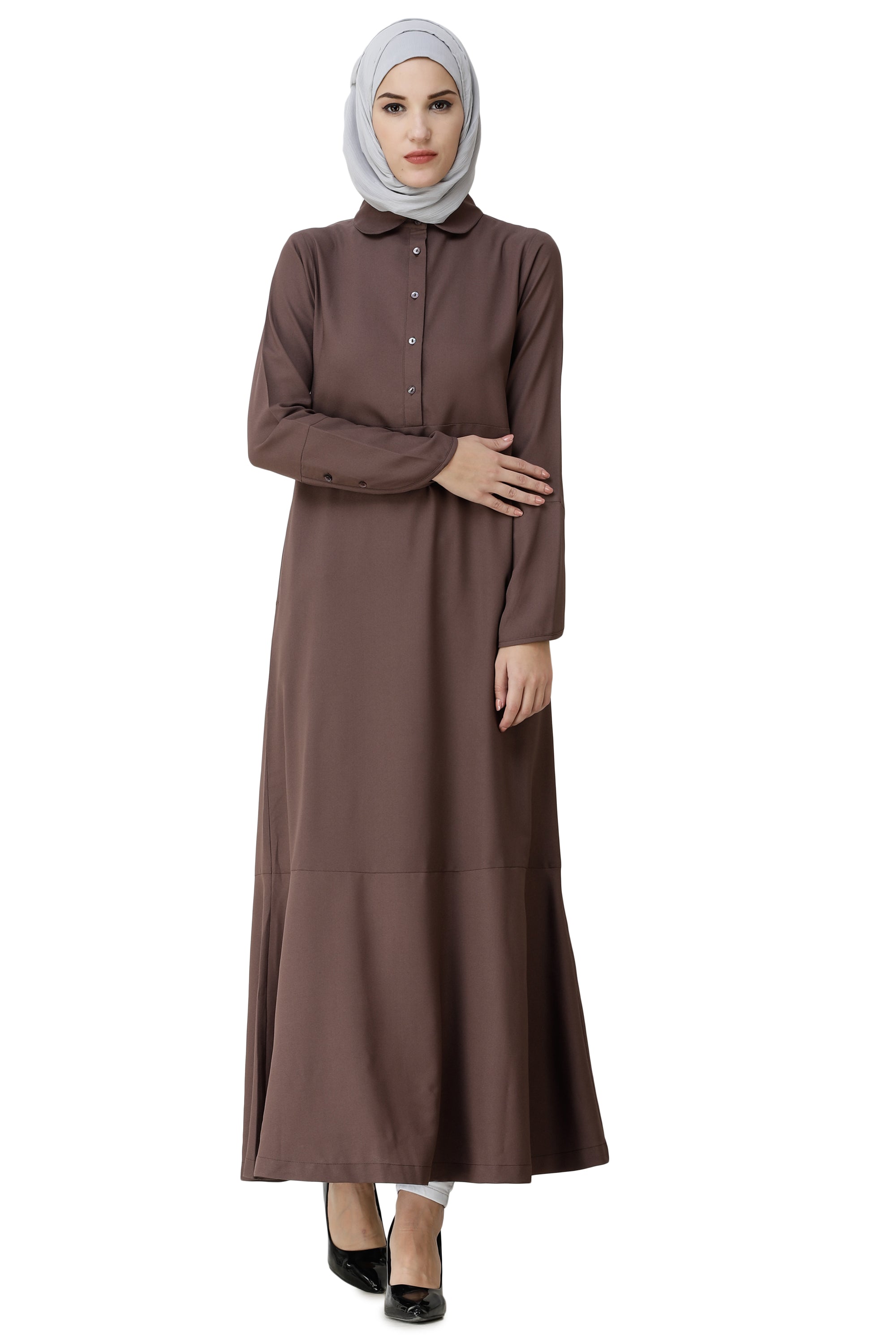 Cognac Brown Shirt Collar Abaya