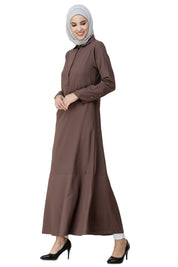 Cognac Brown Shirt Collar Abaya