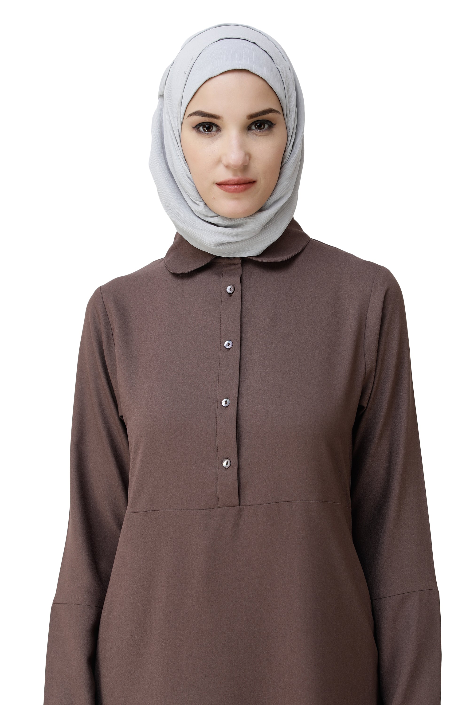 Cognac Brown Shirt Collar Abaya