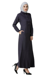 Graphite Grey Shirt Collar Flared Abaya