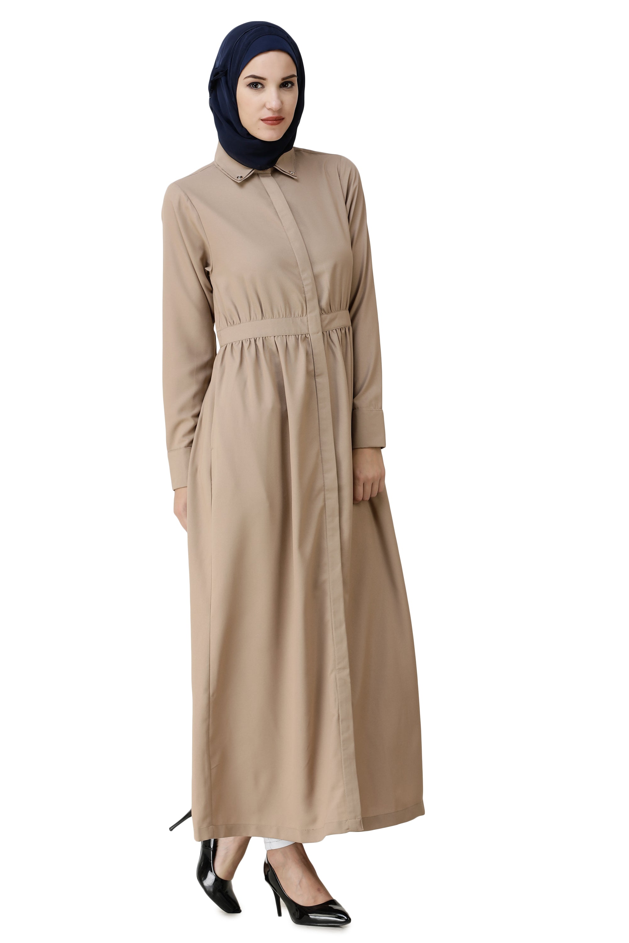 Gathered Waist Full Front Open Abaya