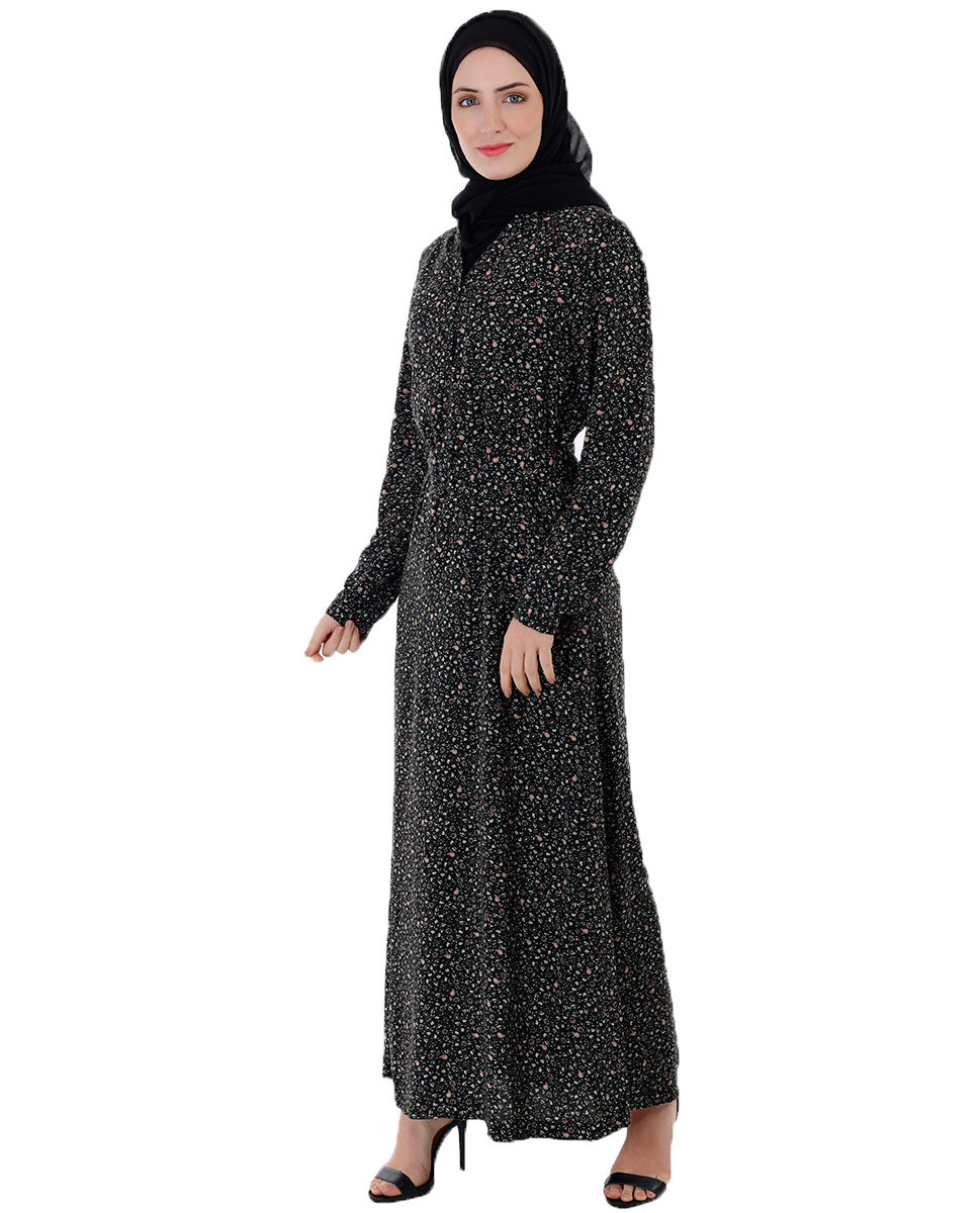 Black All Over Print Abaya