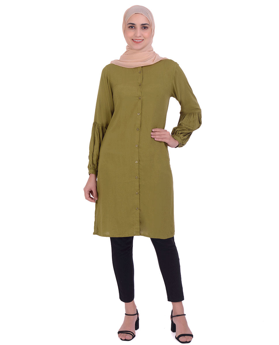 Green With Back Embroidery Shirt Dress