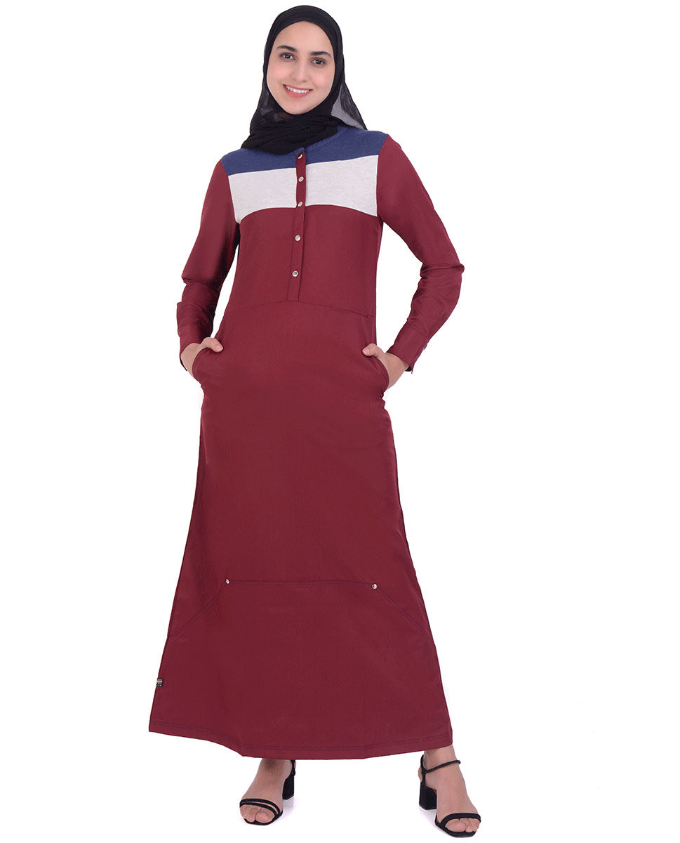 Red Casual Colour Block Jilbab