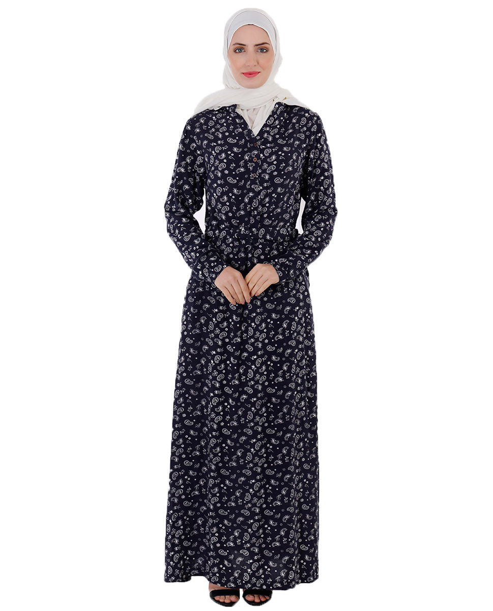 Navy All Over Print Abaya